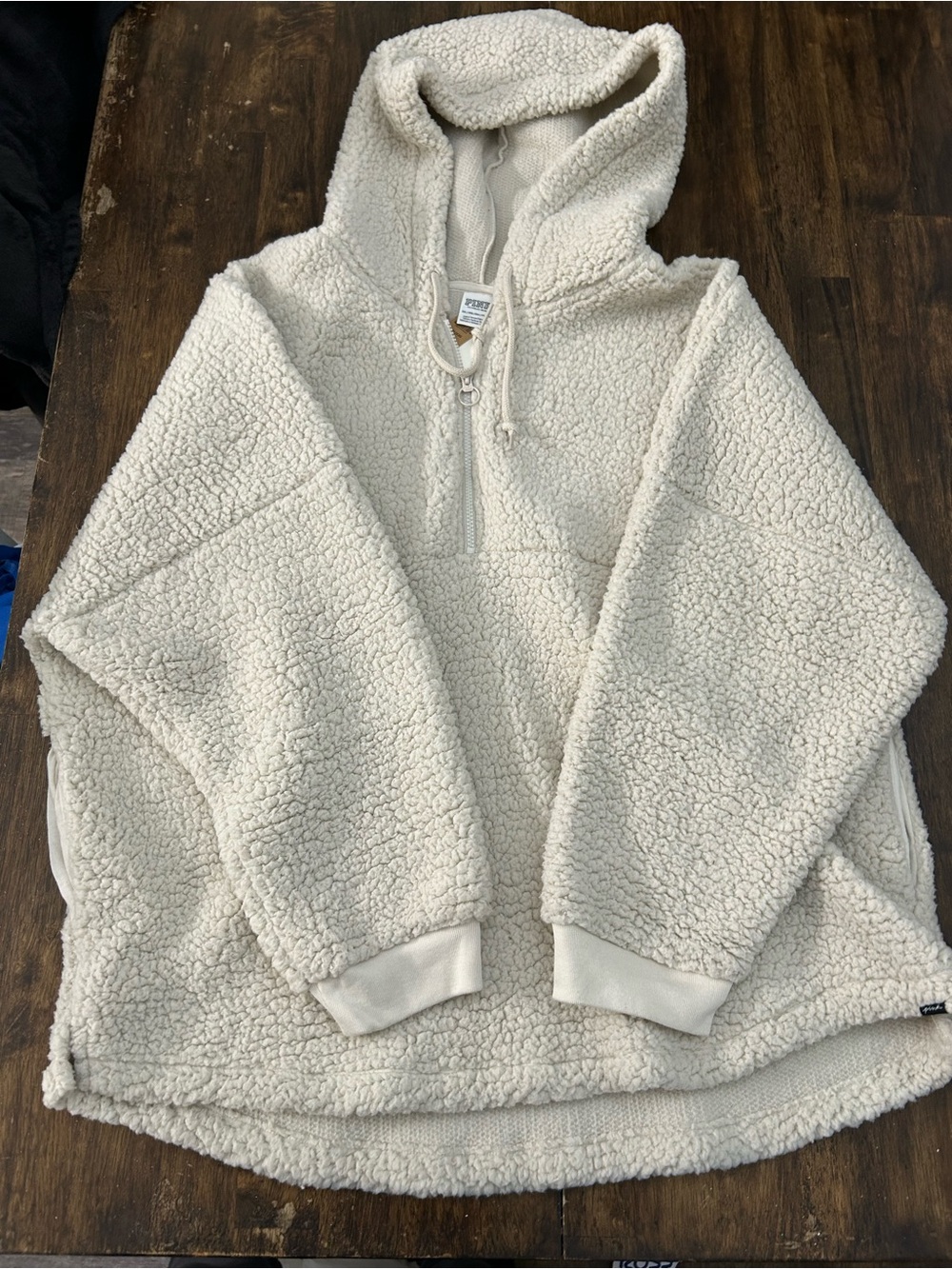 PINK Victoria's Secret Cream Sherpa Half-Zip Hoodie